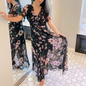 Floral Print Chiffon Long Dress